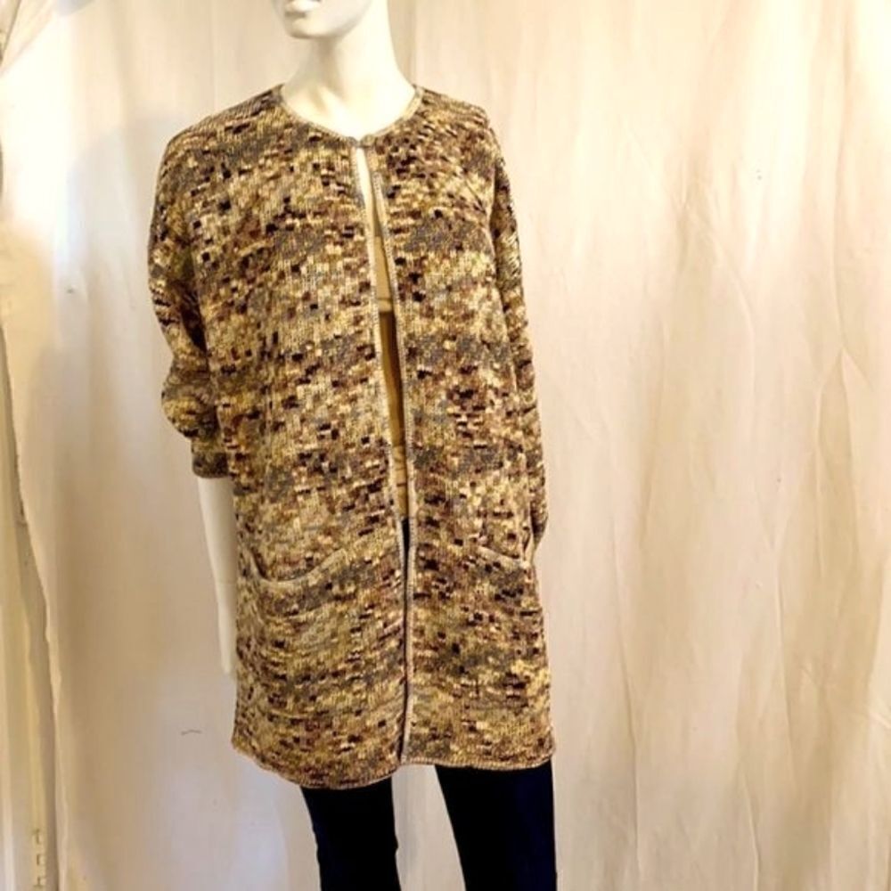 Cardigan Sweater Coat French Rag Tweedy Brown EUC Sz Large